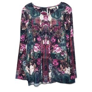 Soft Surroundings Elevadas Long Sleeve Top Large Multicolor Floral Pleated
